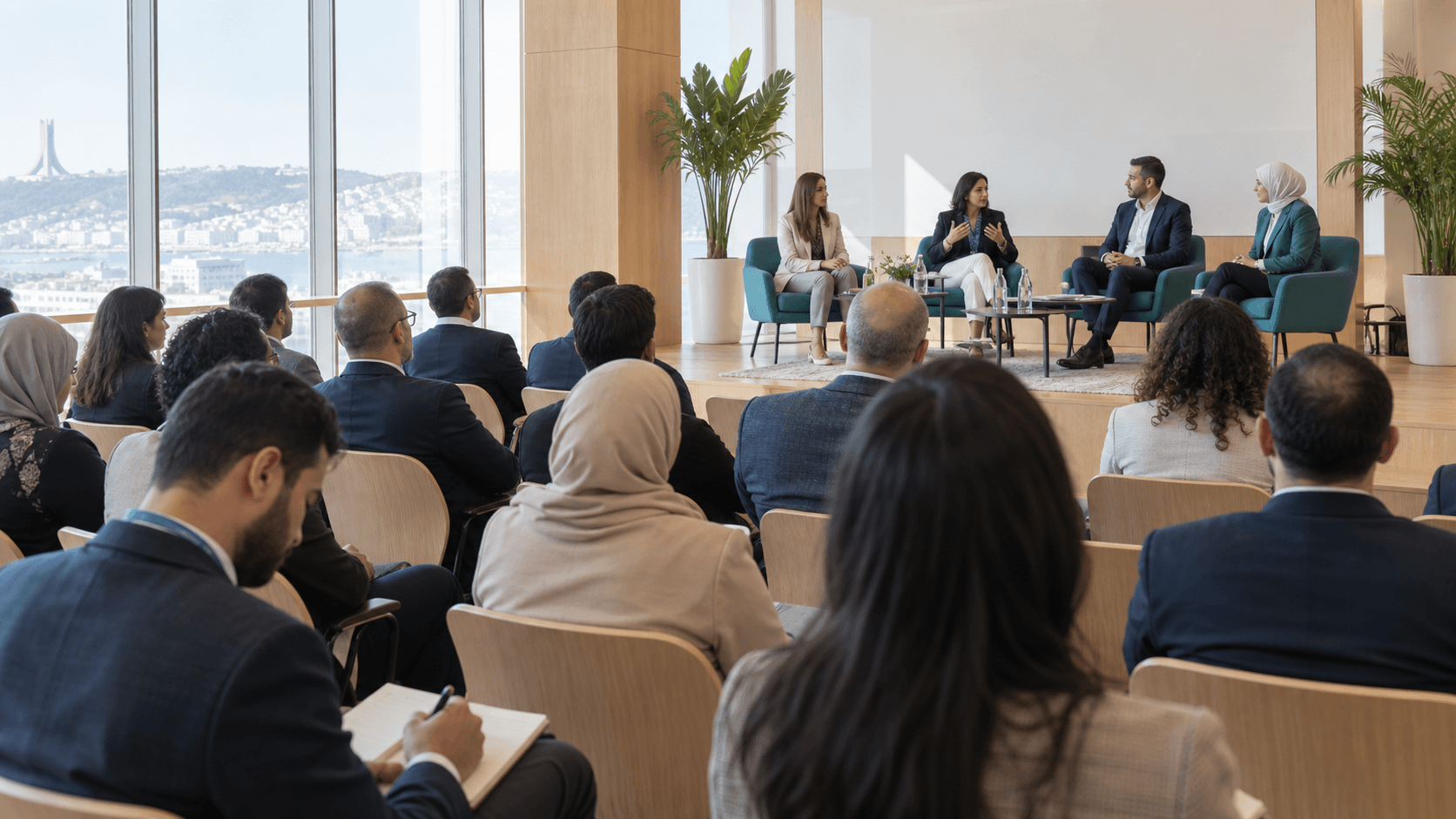 A panel discussion at a professional conference